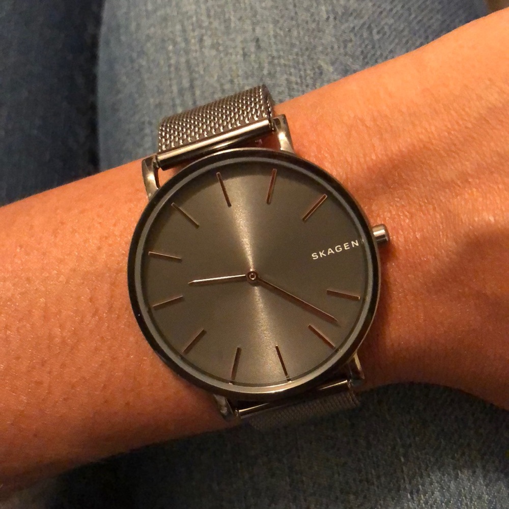 Skagen Grey Mesh Rose Gold Dial Watch
